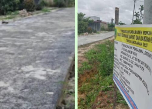 Diminta Dinas Perkim Rohil Tunda Pencairan Kegiatan, Proyek Jalan di Banjar XII Asal Jadi